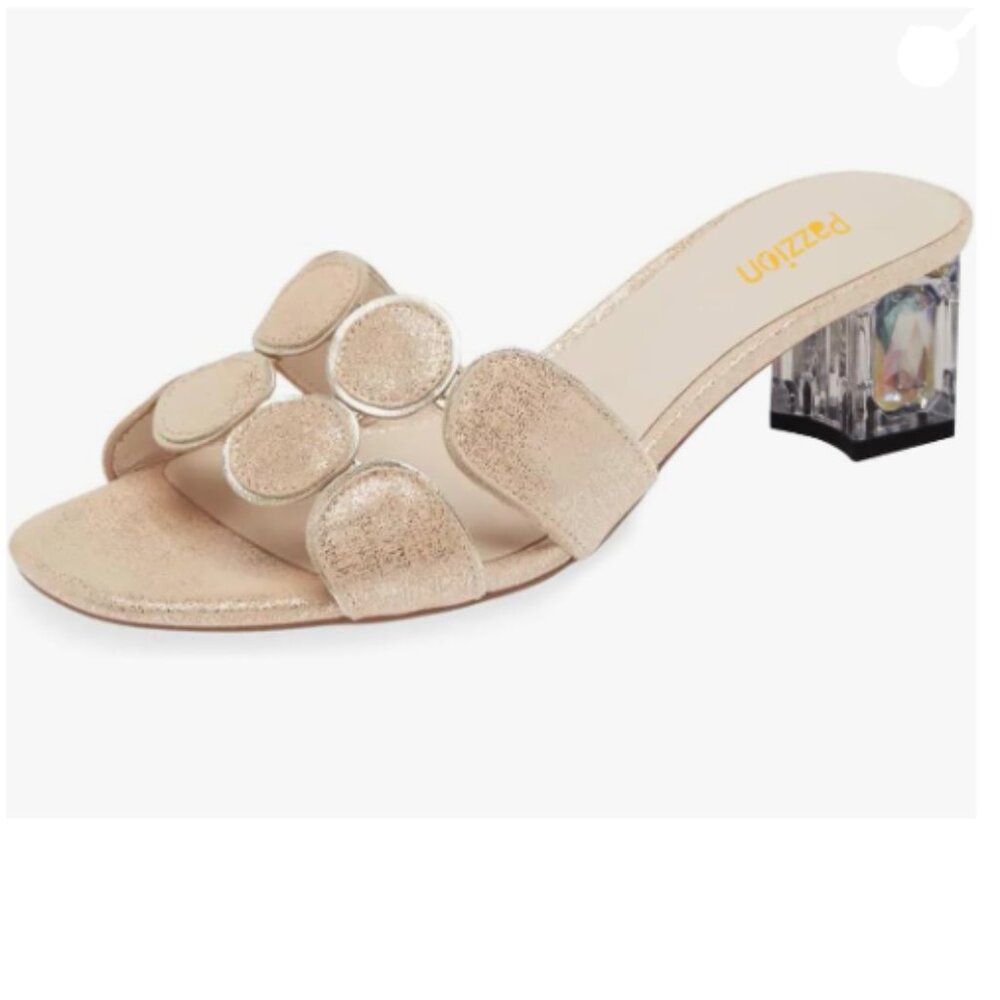 Pezzion Gold Metallic Slide Sandal with Embellished Heel